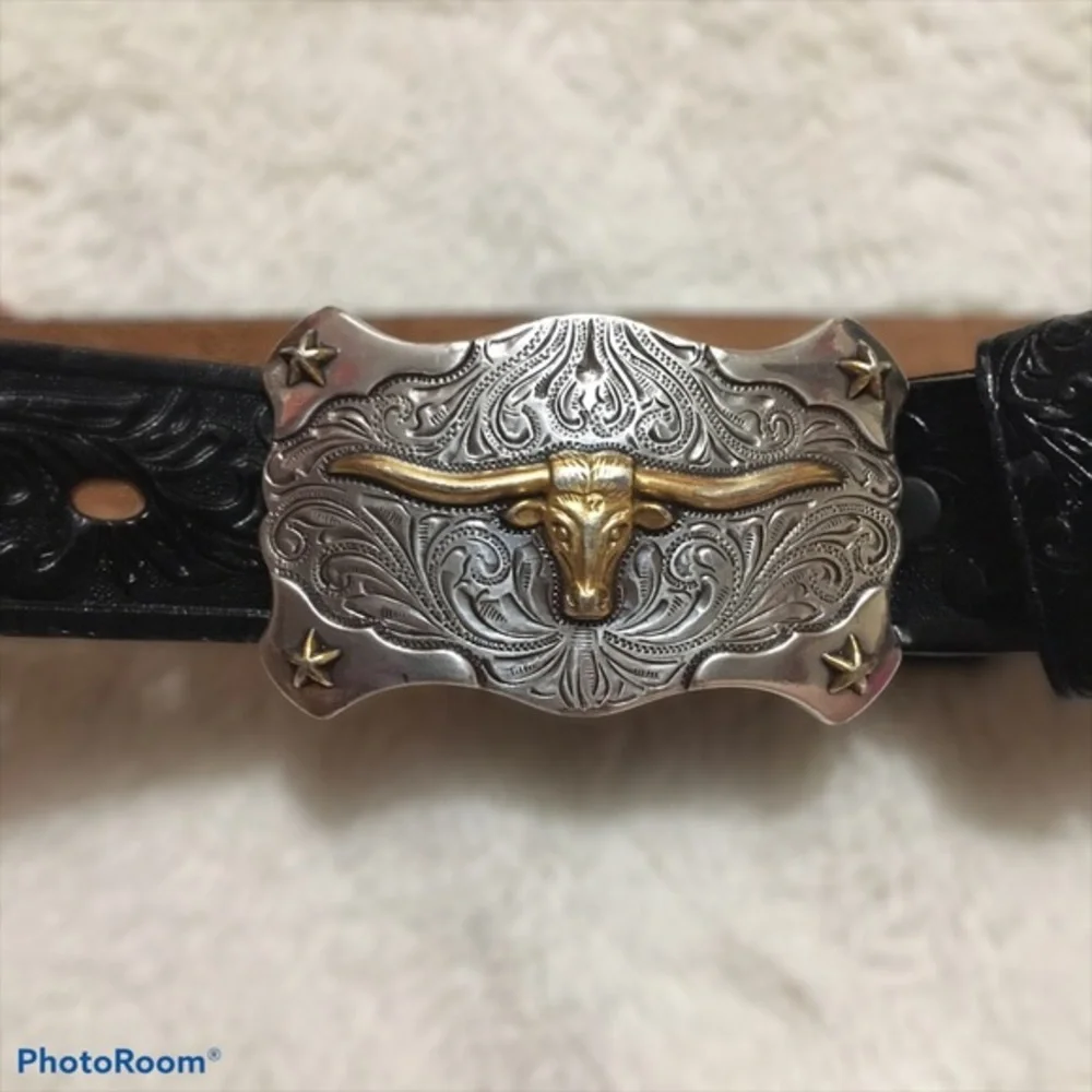 Tony Lama Kids Black Cowboy Buckle Belt Si…